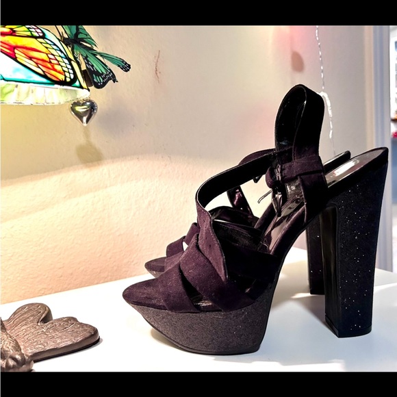 Vintage Y2K Nine West Black Sparkle Block Platform Heels ‼️Like New Worn Once - Picture 4 of 7